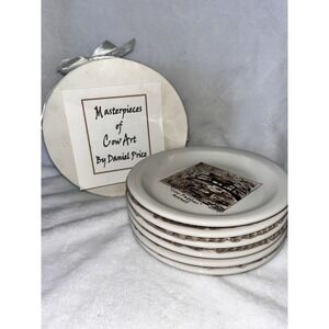 RARE Set 6 COW ART APPETIZER CHEESE PLATES BY DANIEL PRICE NEW ORLEANS ARTIST